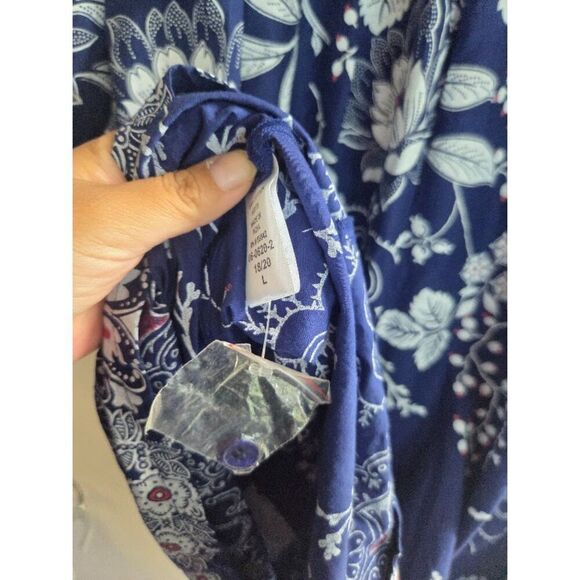 NWOT Only Necessities Blue White Floral 100% Cottom Maxi Length Dress size Large - Picture 10 of 10